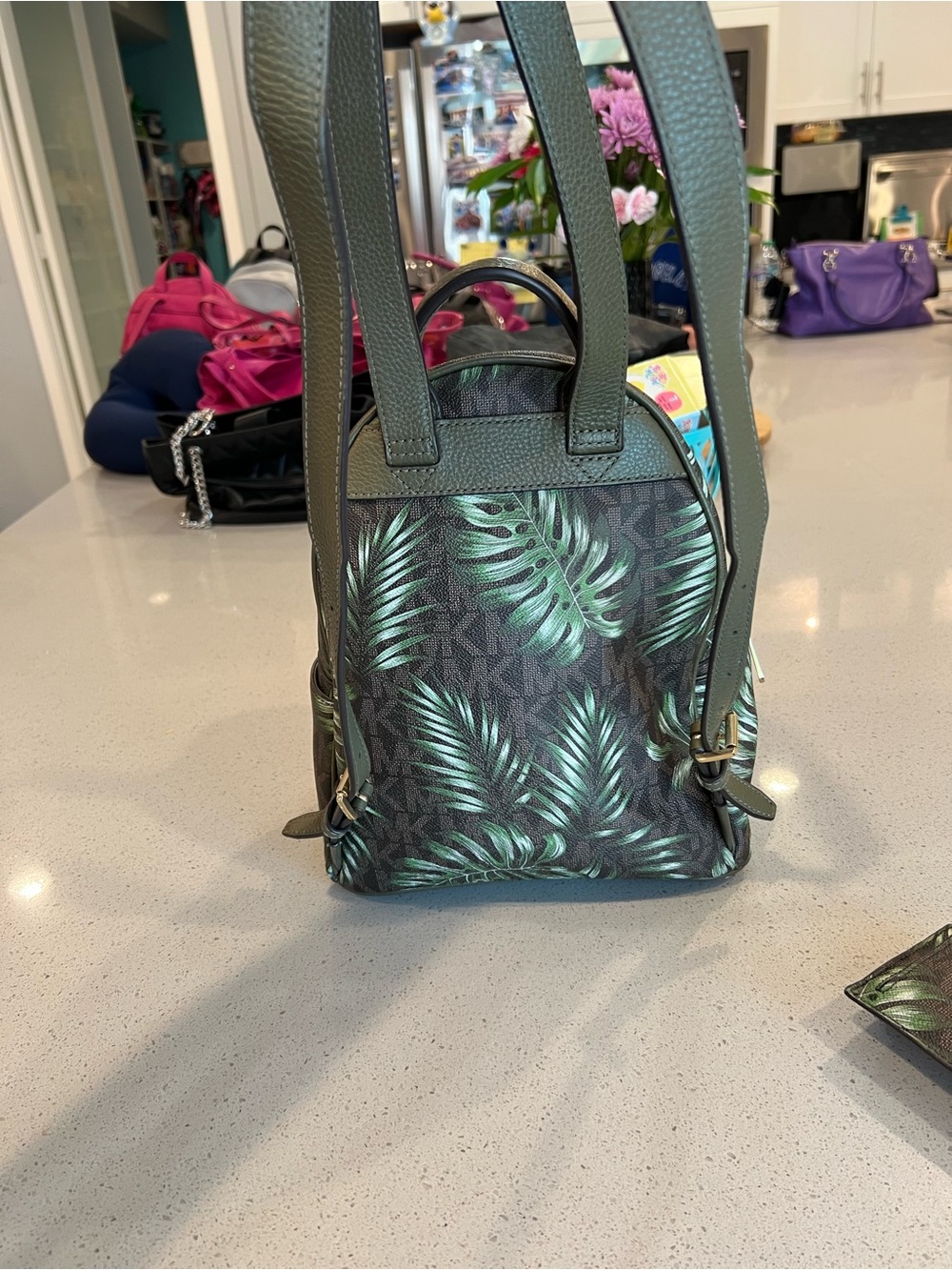 Michael Kors Abbey Medium Backpack in a green and brown - Picture 5 of 6